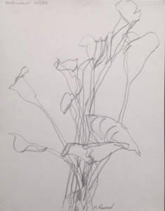 Calla Lilies, graphite, blind contour drawing, 11.5”X9”, 2004