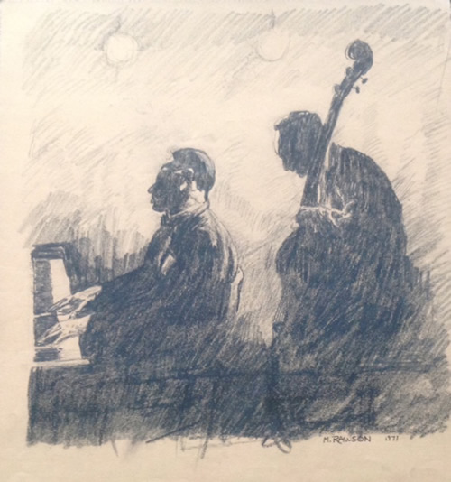Jazz- preparatory study for a watercolor, charcoal, 15”X14.5”, 1971