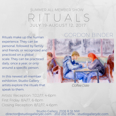 The flyer for Studio Gallery's summer show, Rituals; July/August 2017